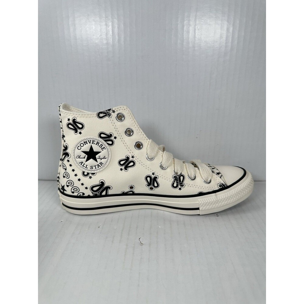Size 9 Converse Women Chuck Taylor All Star Hi White Black Paisley Sneaker NEW